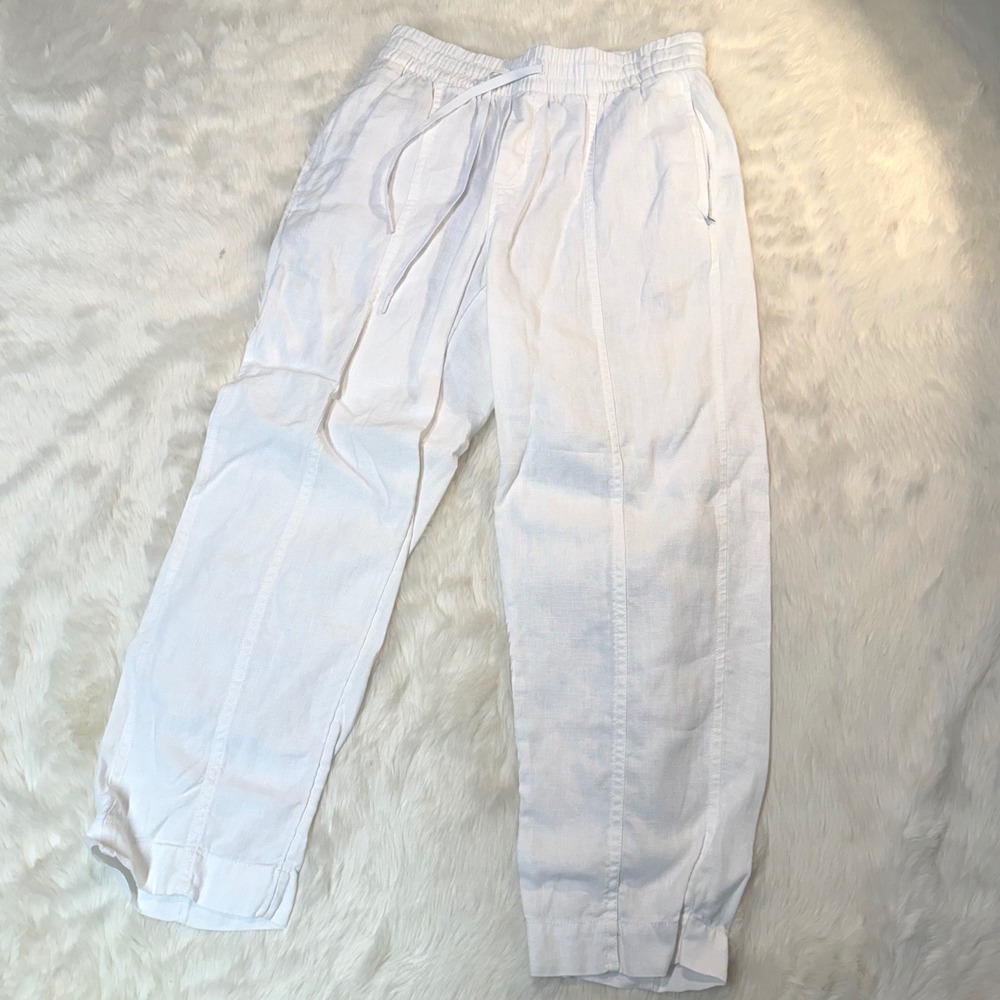 Athleta Linen Joggers Womens XS White Drawstring Elastic Waist Zipper Pockets